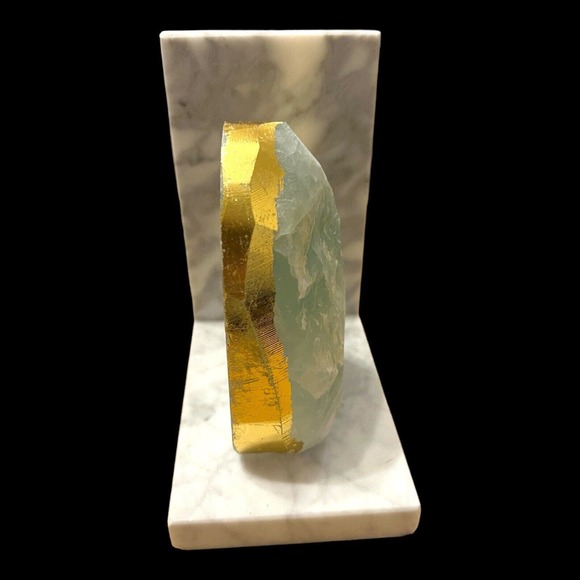 Anthropologie Sliced Bookends Green gold marbled Crystal heavy Beautiful Classy - Picture 5 of 16